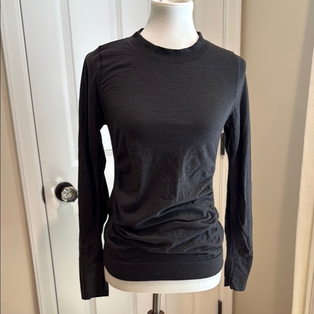 Athleta Ascent Long Sleeve Wool Blend Ruched Top - Gray - Large